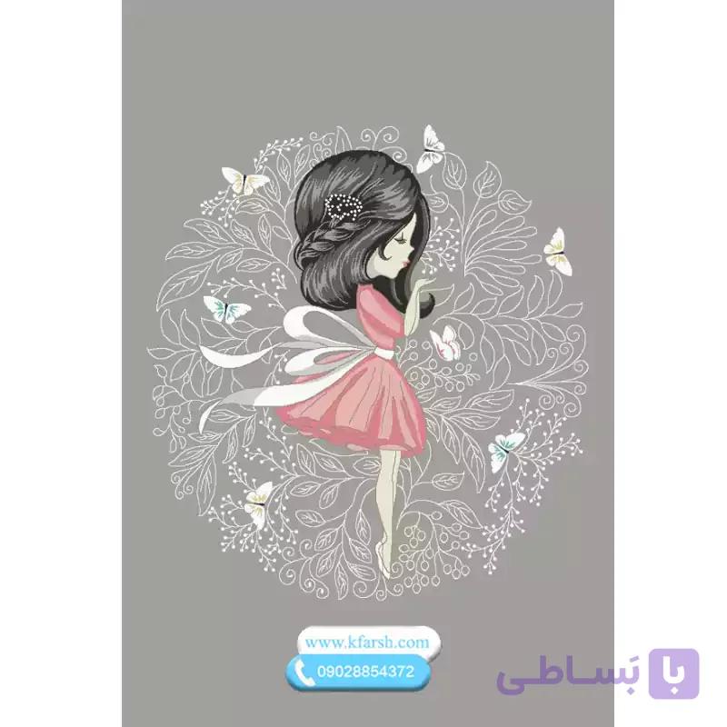 فرش اتاق کودک دخترانه زمینه طوسی کد 611 — تصویر 1