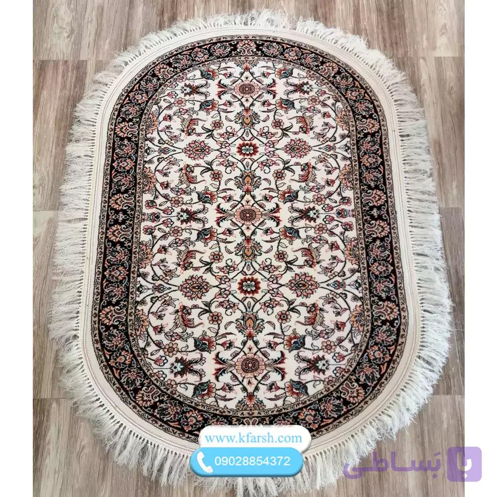 فرش بیضی طرح 700شانه افشان کرم 1در 1.5 متری — تصویر 1