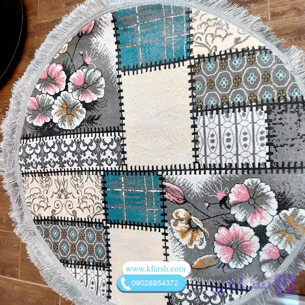 فرش گرد فانتزی طرح گل قطر 1 و 1.5 متری کد 1020 — تصویر 1