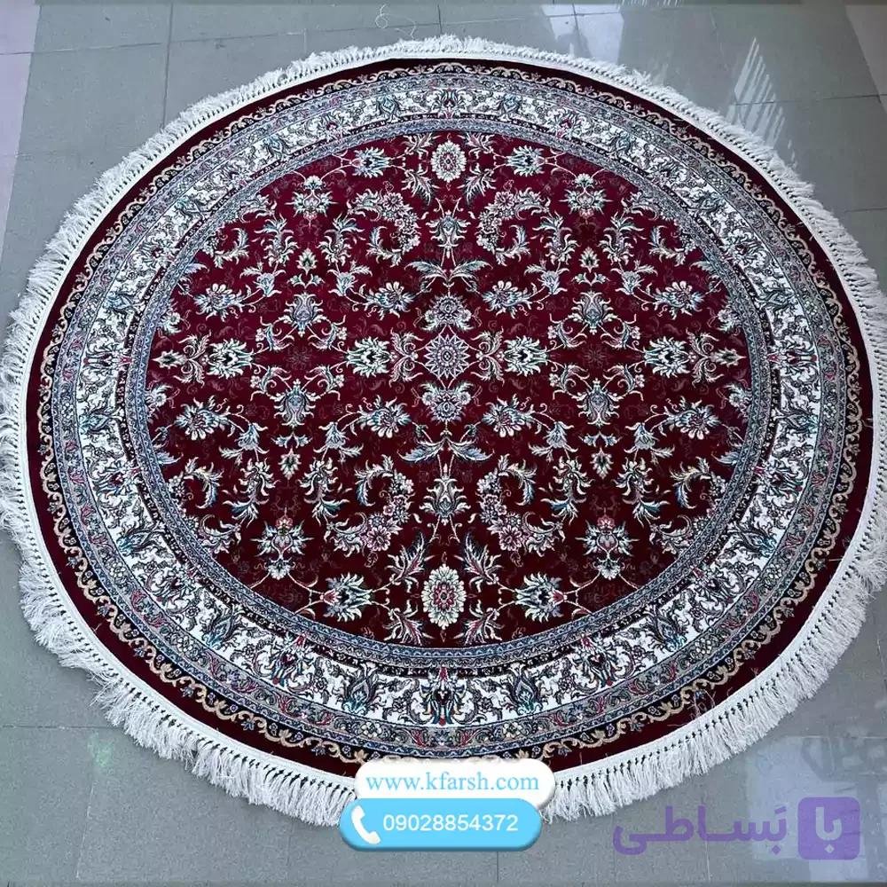 فرش گرد قرمز 700 شانه طرح افشان اکرولیک — تصویر 1