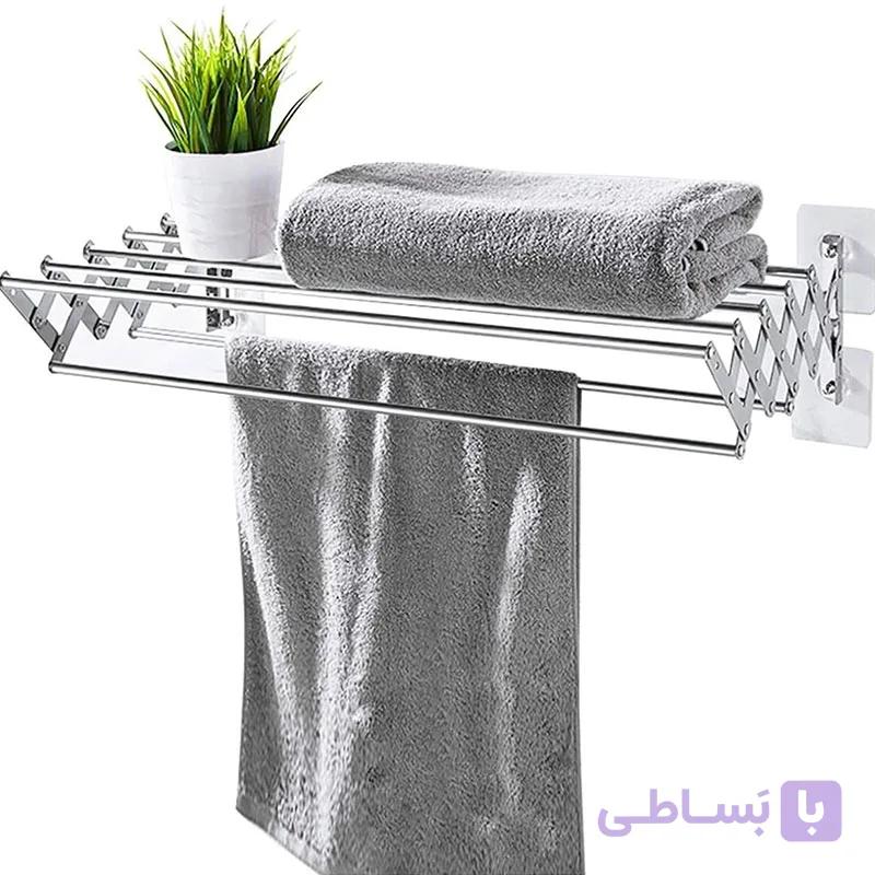 بند رخت تاشو مدل‌ دیواری آکاردئونی استیل درجه 1 ضخیم-نصب روی دیوار-قلاب لبه بالکن و رادیاتور — تصویر 1