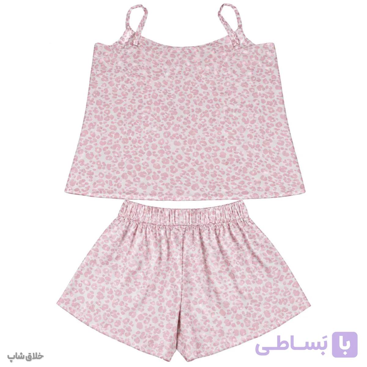 لباس خواب زنانه پلنگی صورتی (تاپ و شلوارک) — تصویر 1