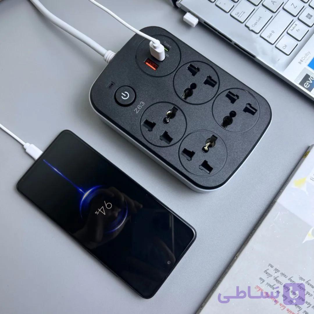 چند راهی شارژر دار USB و TYPEC مدل Z63 — تصویر 1