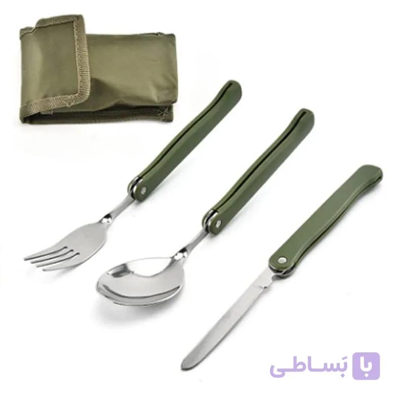 ست قاشق چنگال و چاقو تاشو کوهنوردی و مسافرتی 3 عددی — تصویر 1