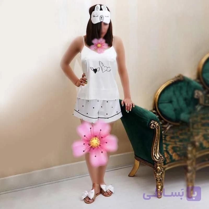 لباس خواب زنانه طرح قلبی زمینه سفید (تاپ-شلوارک)