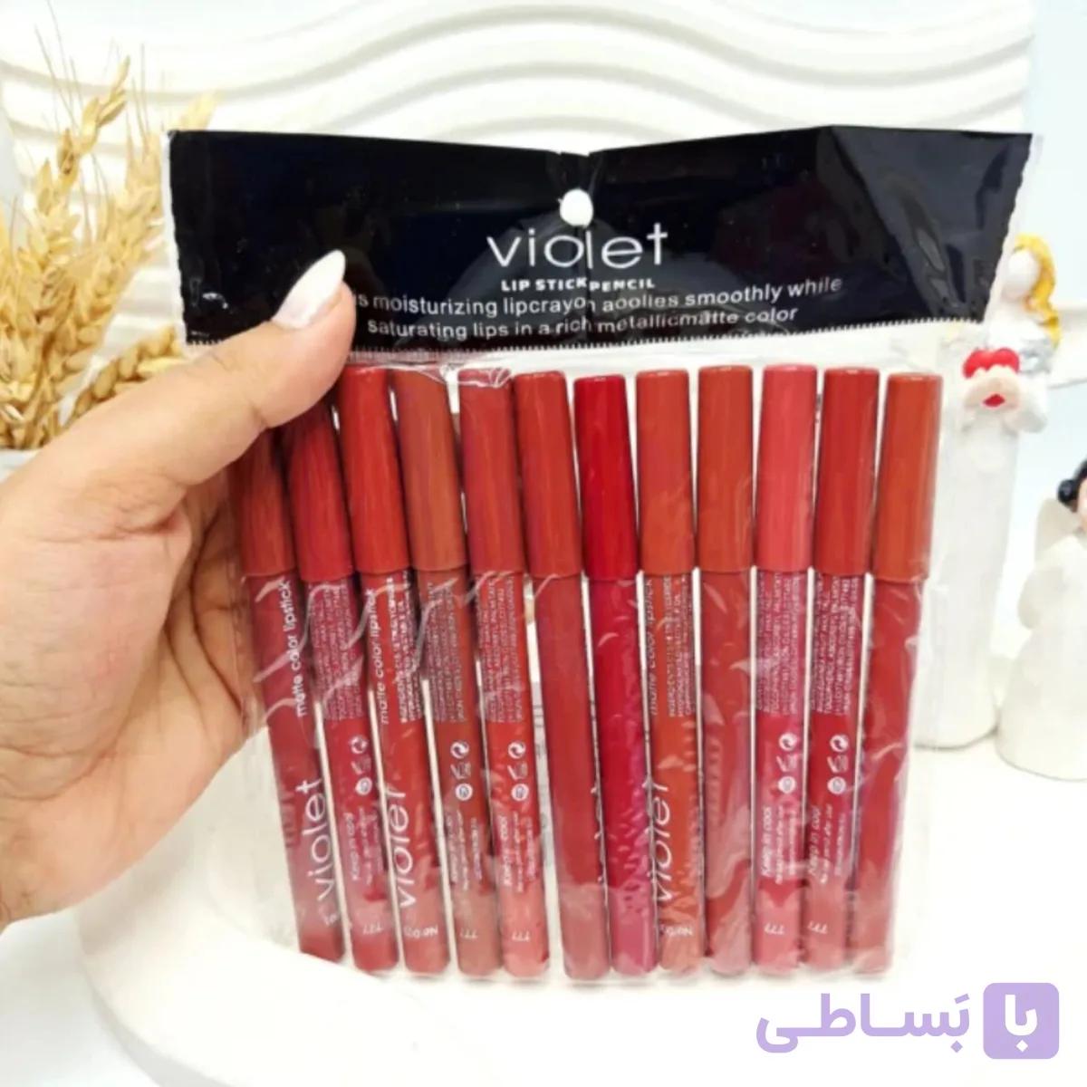پک رژ لب مدادی 12 عددی ویولت و دوسی — تصویر 1