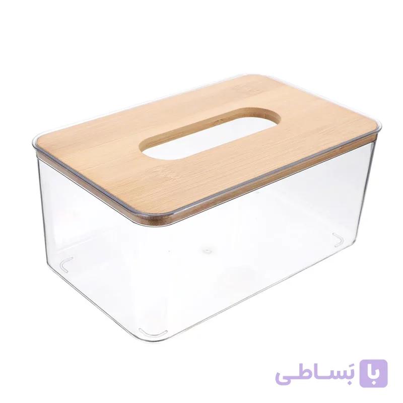 جا دستمال کاغذی شفاف 200 برگ اقتصادی با درب چوبی کد 2113 — تصویر 1