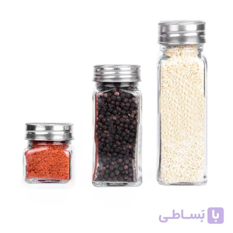 پک جا ادویه شیشه ای مکارتی چهارگوش 6 عددی + سری نمکپاش — تصویر 1
