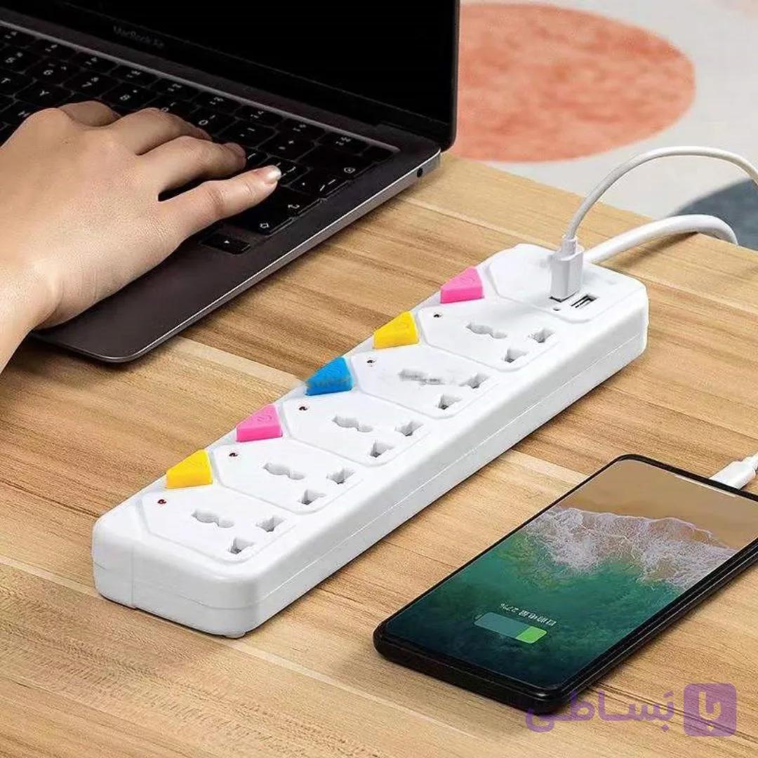 چند راهی برق 5 خانه +USB شارژ(روشن/خاموش جدا) — تصویر 1