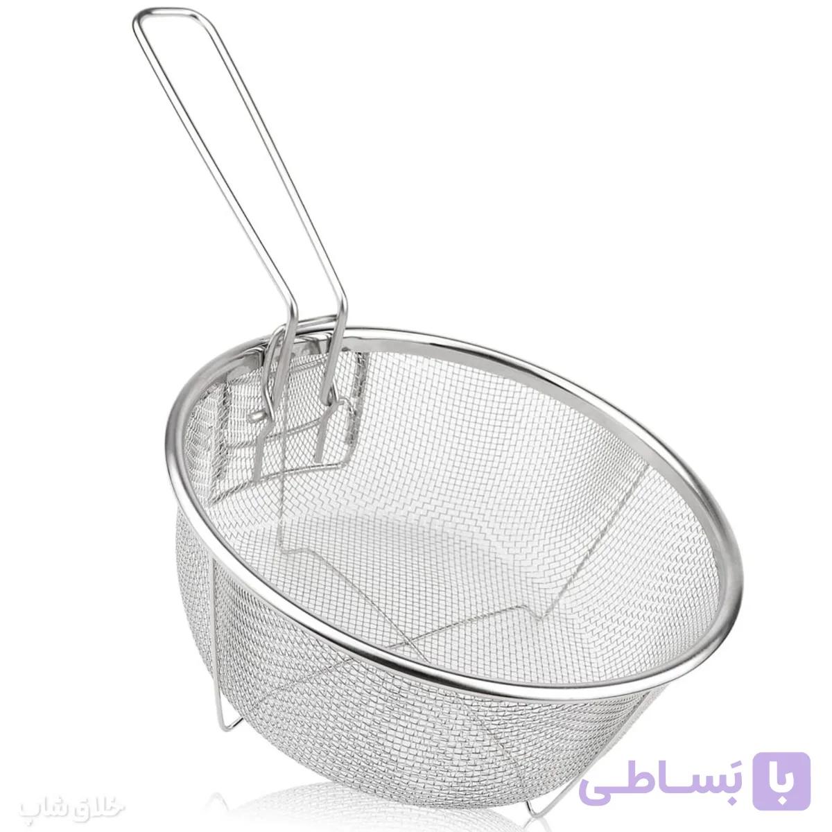 سبد سرخ کن استیل و سبد آبکش دسته تاشو مدل گرد — تصویر 1
