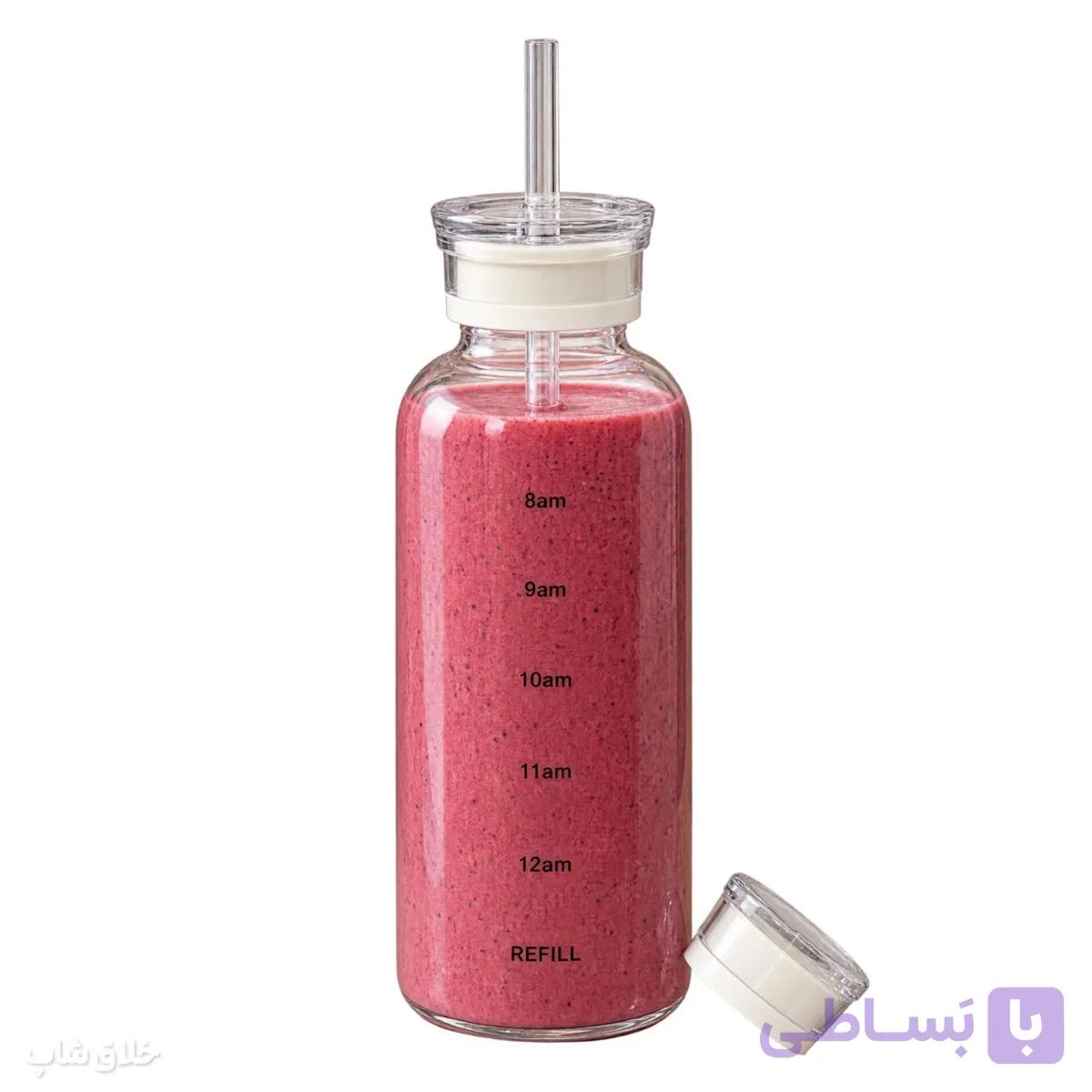 ماگ پیرکس بزرگ نی دار-بطری اسموتی ساز شیشه ای دو درب 1000ML — تصویر 1