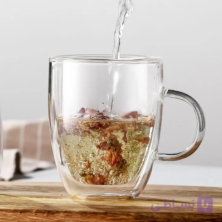 لیوان دو جداره پیرکس دسته دار 350 میل — تصویر 1