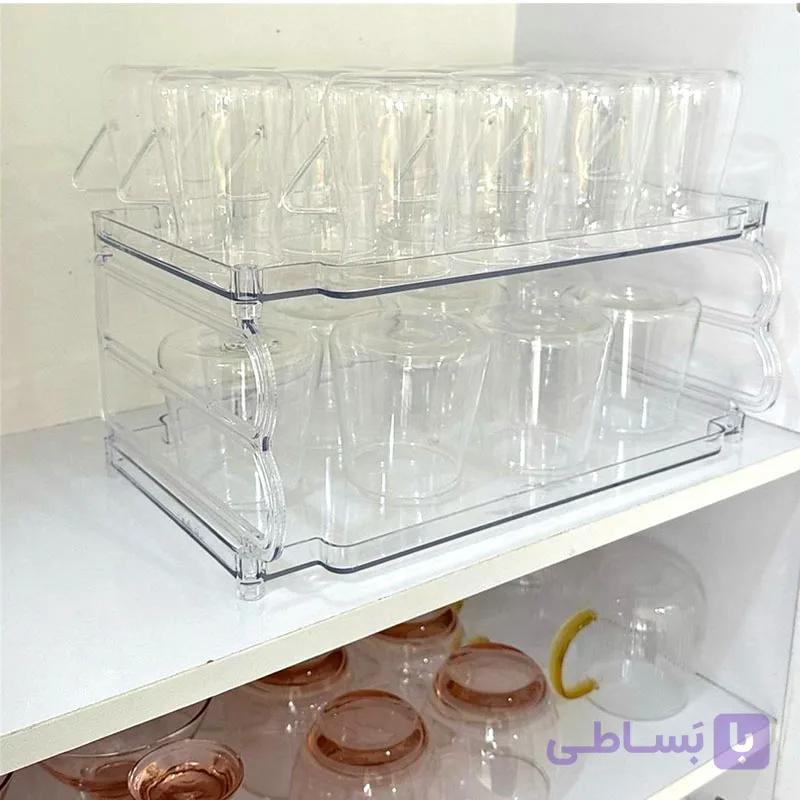 راف دو طبقه اکرولیک نظم دهنده کابینت (قفسه لیوان ، بشقاب و ظروف) — تصویر 1