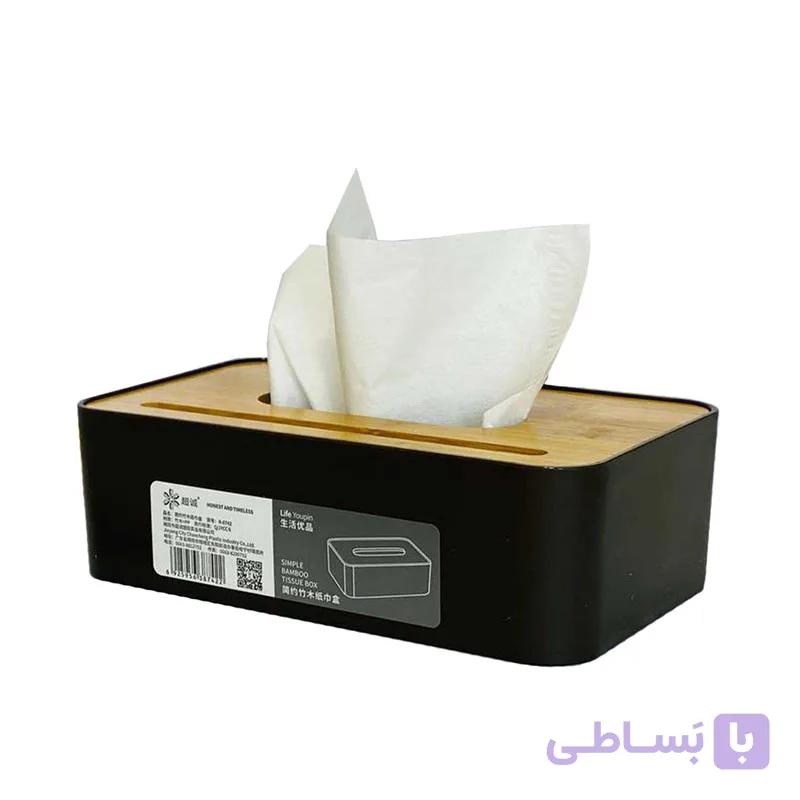 جا دستمال کاغذی 100 برگ درب بامبو — تصویر 1