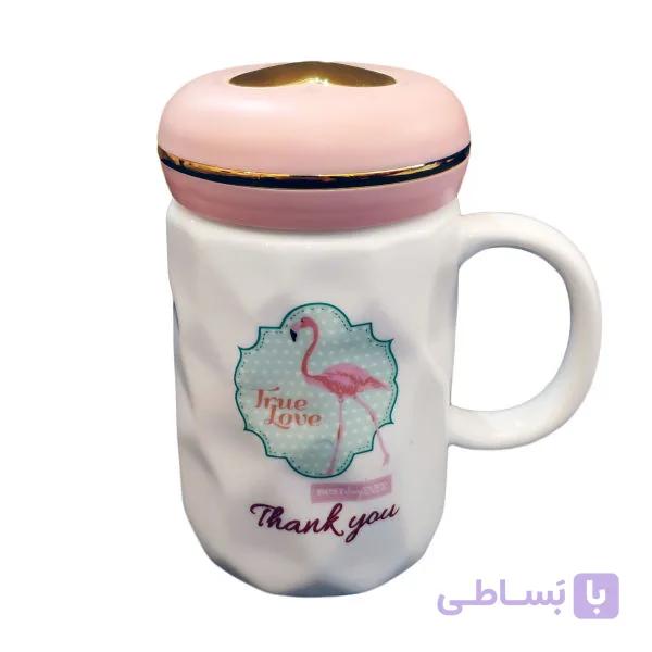ماگ طرح فلامینگو درب دار کد 8 — تصویر 1