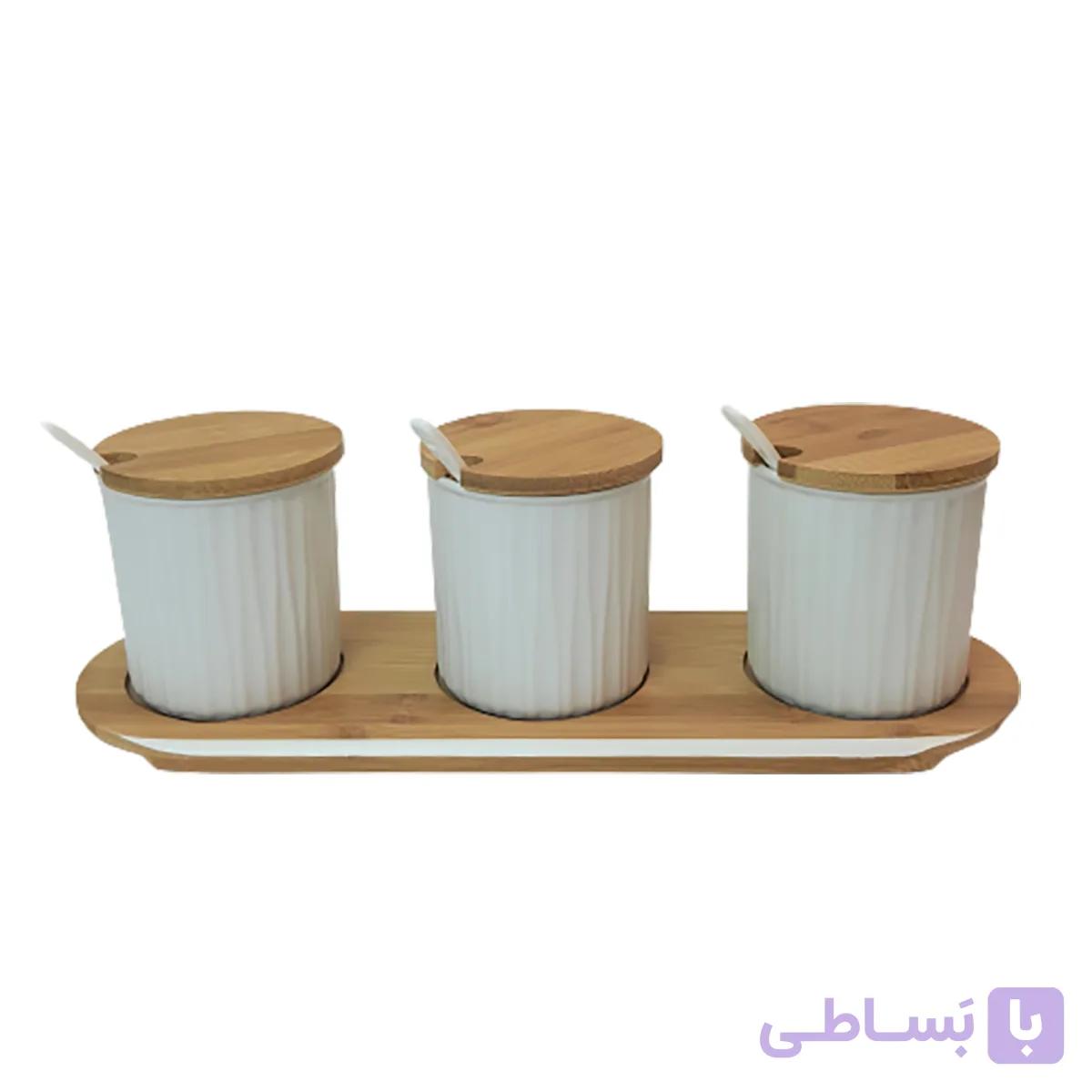 ست جا ادویه سرامیکی با استند بامبو اولالا سه عددی 9380 — تصویر 1