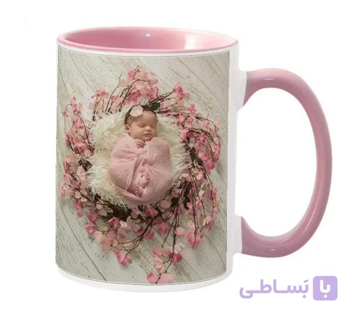 چاپ عکس دلخواه روی لیوان سفید دسته داخل صورتی با شناسه 8660 — تصویر 1