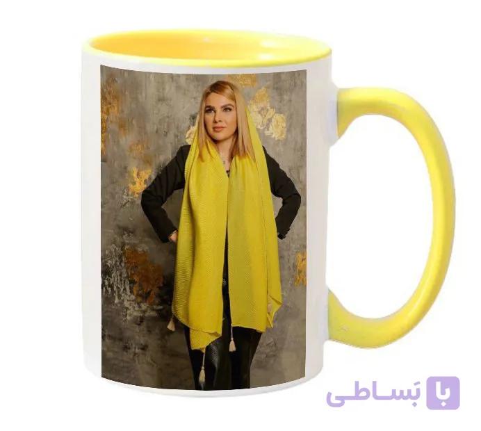 چاپ عکس دلخواه روی لیوان سفید دسته داخل زرد با شناسه 8631 — تصویر 1