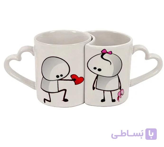 چاپ عکس دلخواه روی لیوان سفید دوقلو دسته قلبی با شناسه 7808 — تصویر 1