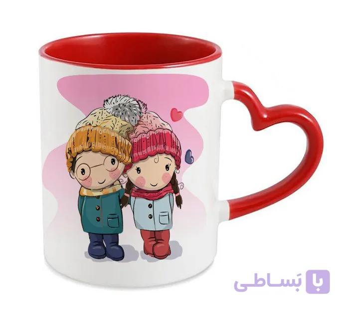 چاپ عکس دلخواه روی لیوان سفید دسته قلبی قرمز با شناسه 7784 — تصویر 1