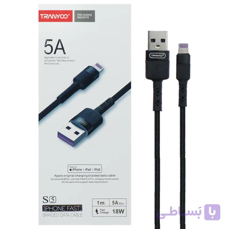 کابل تبدیل USB به لایتنینگ ترانیو مدل S5-I طول 1 مترTranyoo S5 5A 1m fast data lightning cable