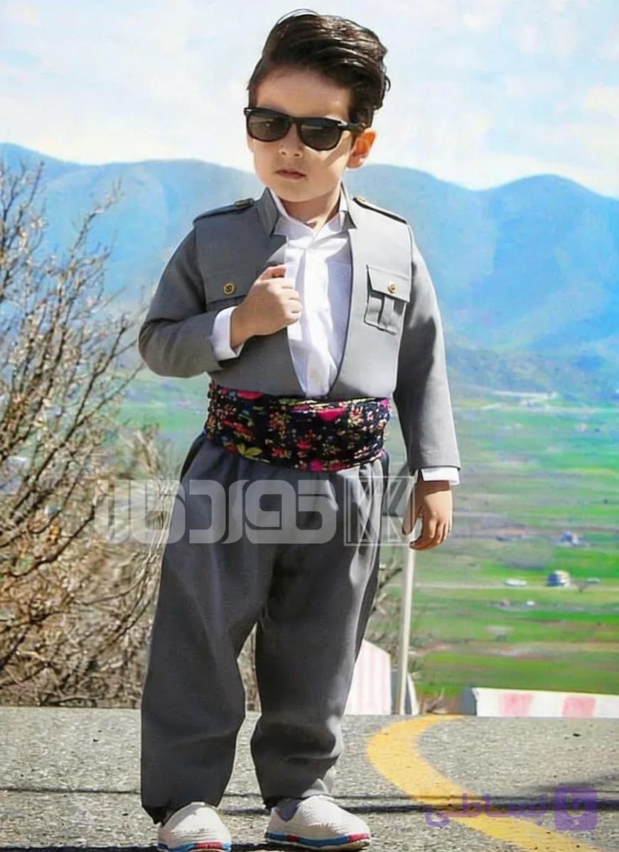 لباس کردی پسرانه (ست کت شلوار وشال کمر) مدل بارزانی طوسی سایز 65 سن 5-6 سال — تصویر 1