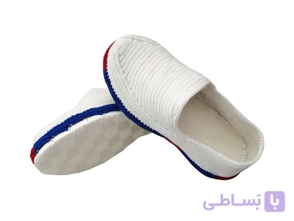 گیوه بچه گانه کردی رویه دستباف رنگ سفید سایز 23 سن 1.5 تا 2 سال — تصویر 1