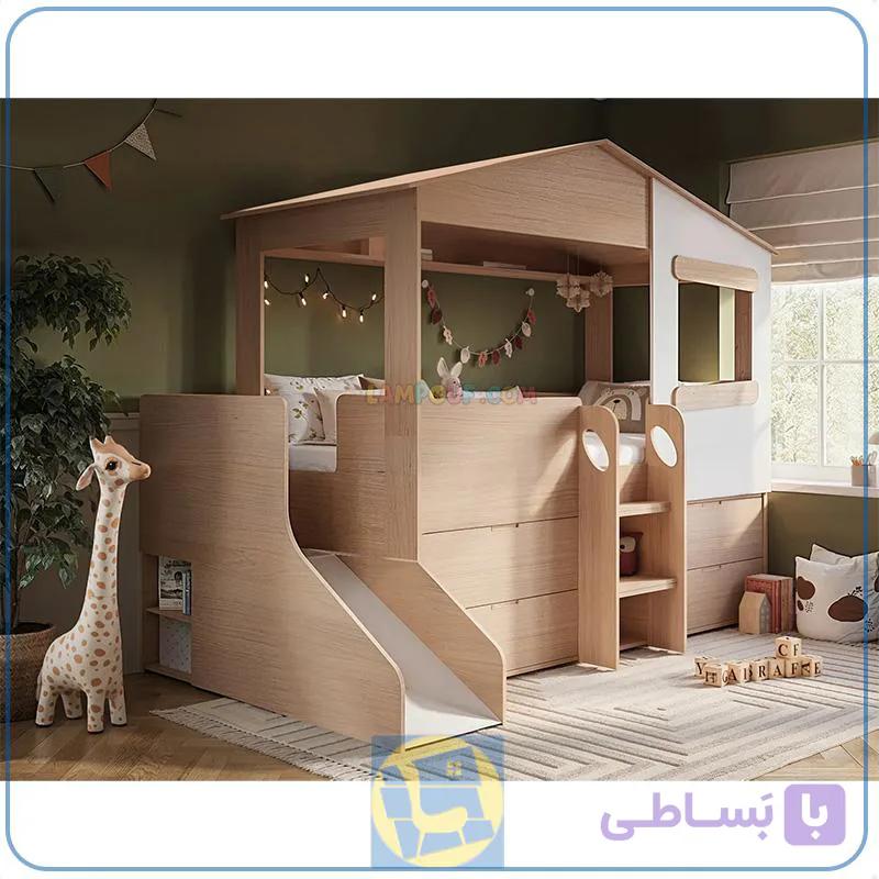 تخت خواب کودک و نوجوان کلبه CHJ122 — تصویر 1