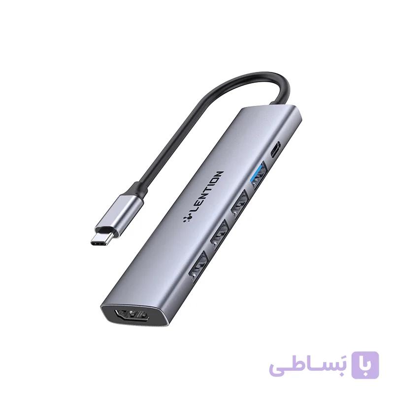 هاب 6 پورت LENTION USB A +USB C سری LUXURY مدلCS34 — تصویر 1