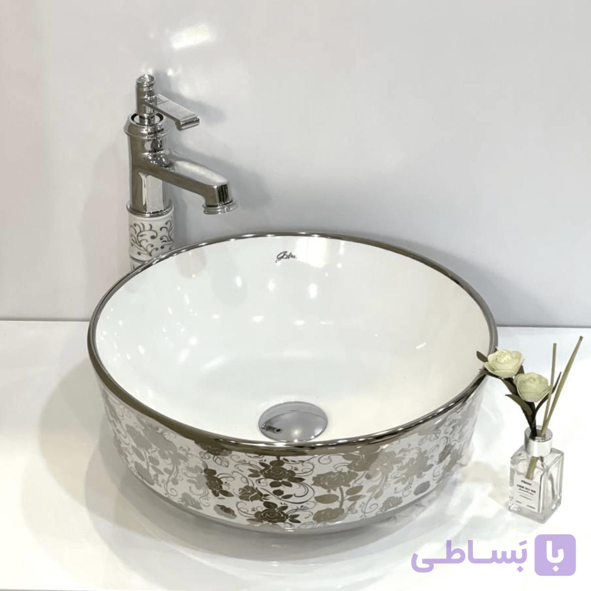 کاسه روشویی لوکس سفید نقره ای مدل A68