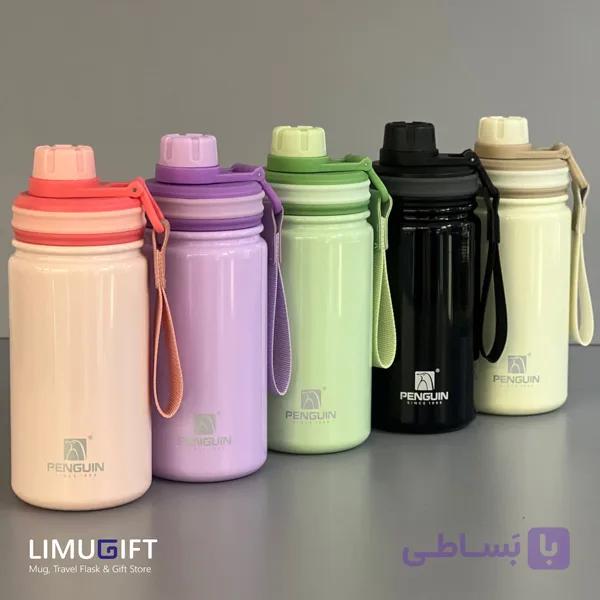 تراول ماگ نی‌دار براق مدل قمقمه استیل 450 میل برند پنگوئن (Penguin)- کد 0424 — تصویر 1