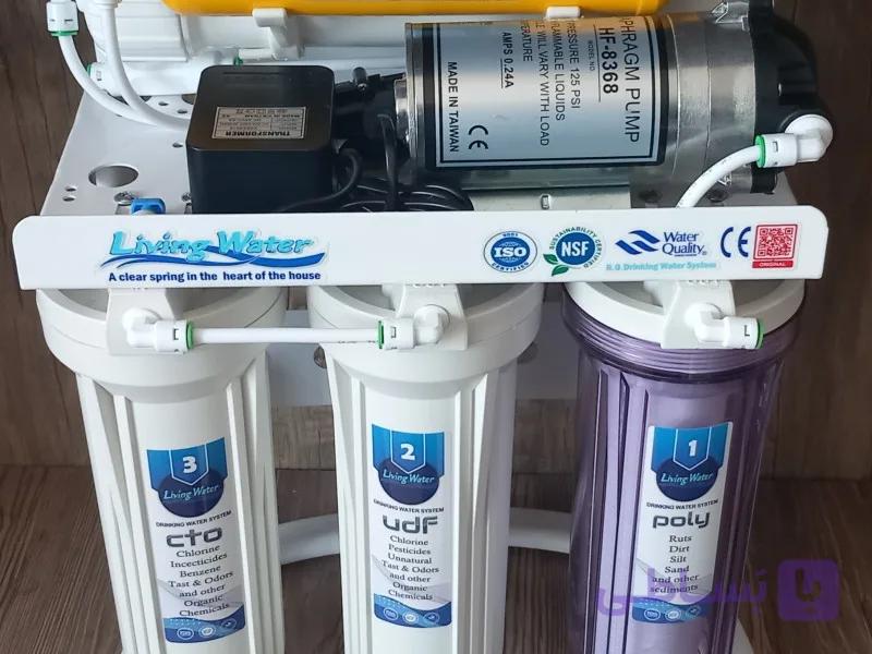 دستگاه تصفیه آب خانگی ۵ مرحله هوزینگی اسمز معکوس شاسی فلز کیفیت متوسطlivingwater