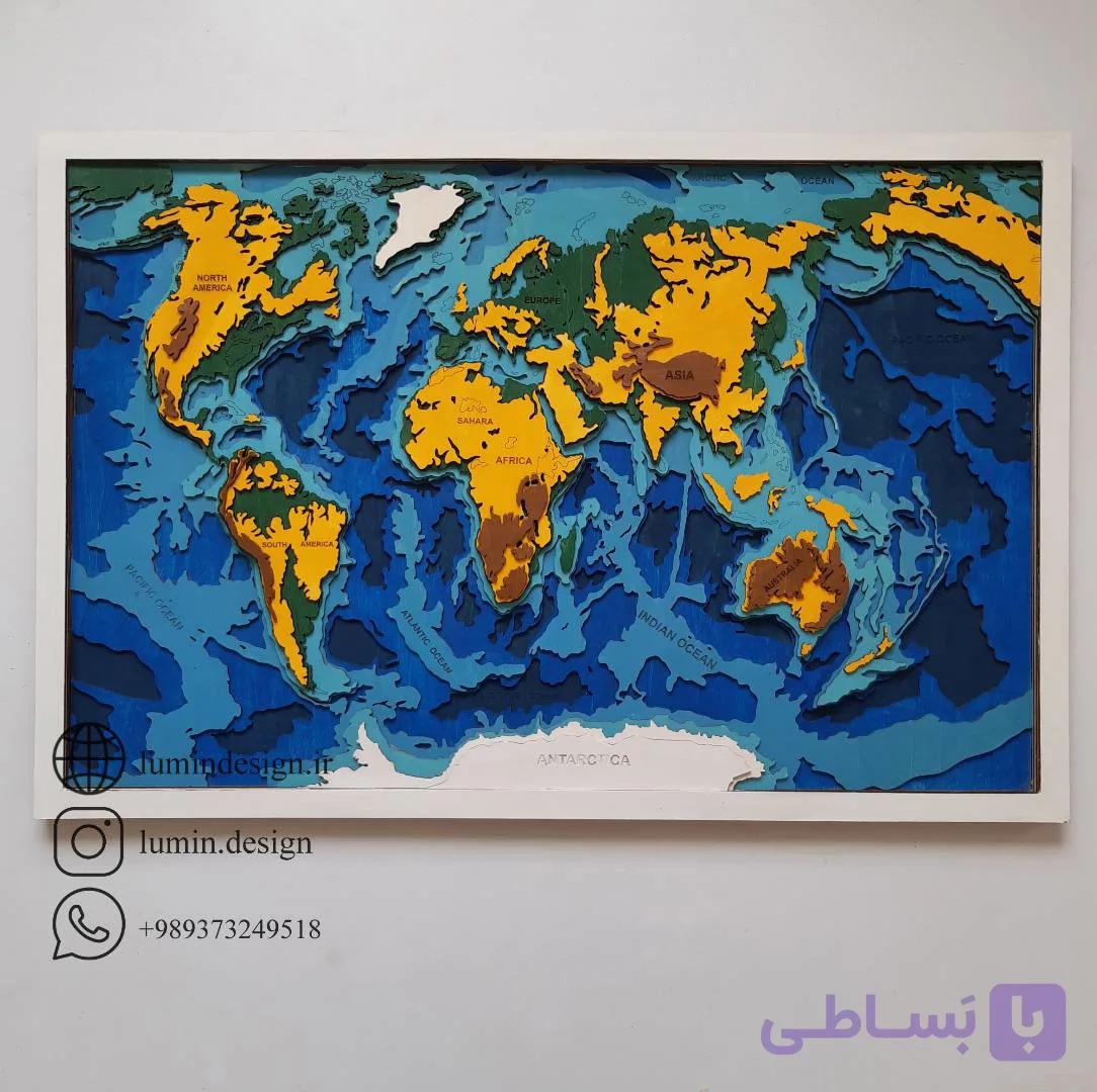 تابلو نقشه جهان توپوگرافی زمینه آبی — تصویر 1