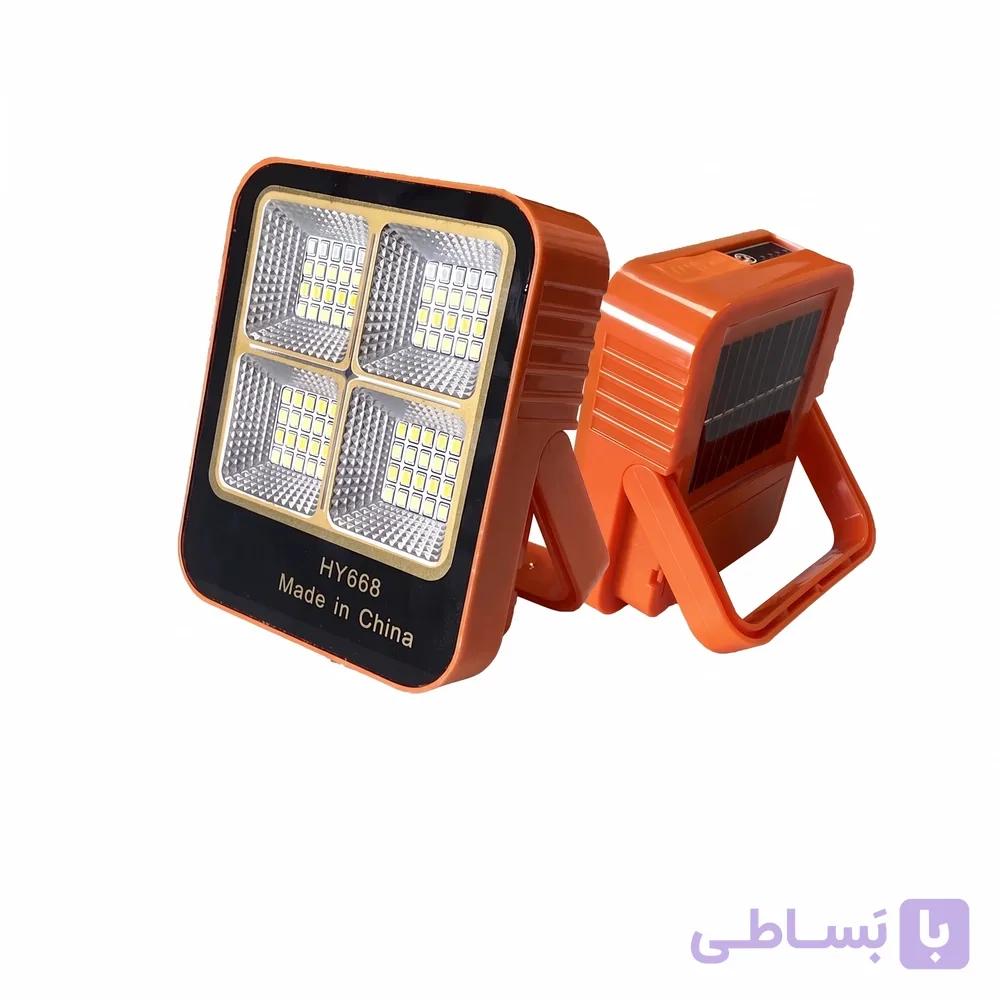 چراغ کمپینگ خورشیدی JENSJ مدل HY-668،پروژکتور LED قابل شارژ ضدآب IP65 با ۸۰ دیود نورانی و دایمر قابل تنظیم — تصویر 1