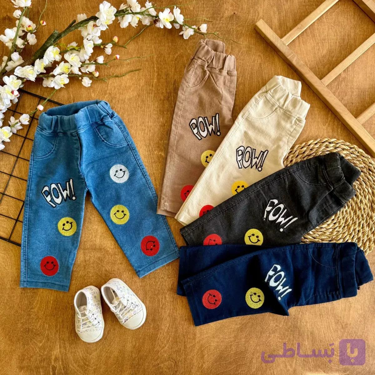 شلوار لی گلدوزی استیکر لبخند سایز 40 تا 55 کد 6881 — تصویر 1