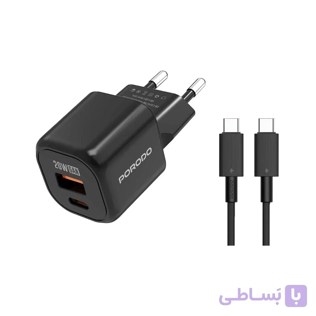 آداپتور شارژر دیواری دو پورت پرودو مدل Dual Port با کابل تایپ C — تصویر 1