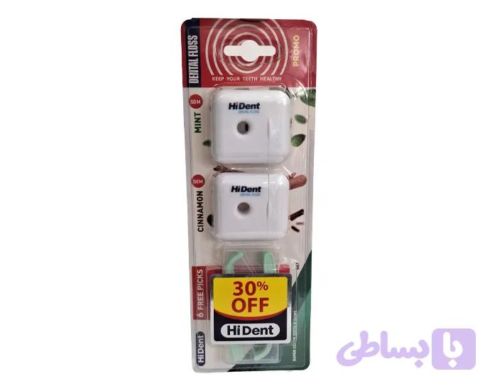 نخ دندان هایدنت مدل متری کمانی987 نعنایی و دارچینی بسته دو عددی+6 عدد نخ دندان کمان دار