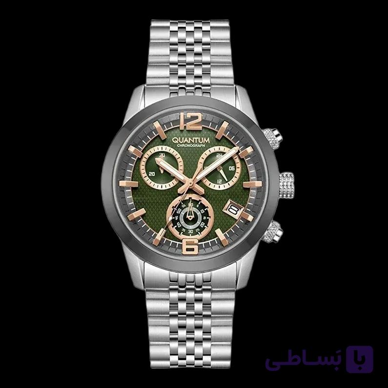ساعت کوانتوم ADG1173.670 مردانه کرنوگراف با کادر سبز و بند استیل — تصویر 1