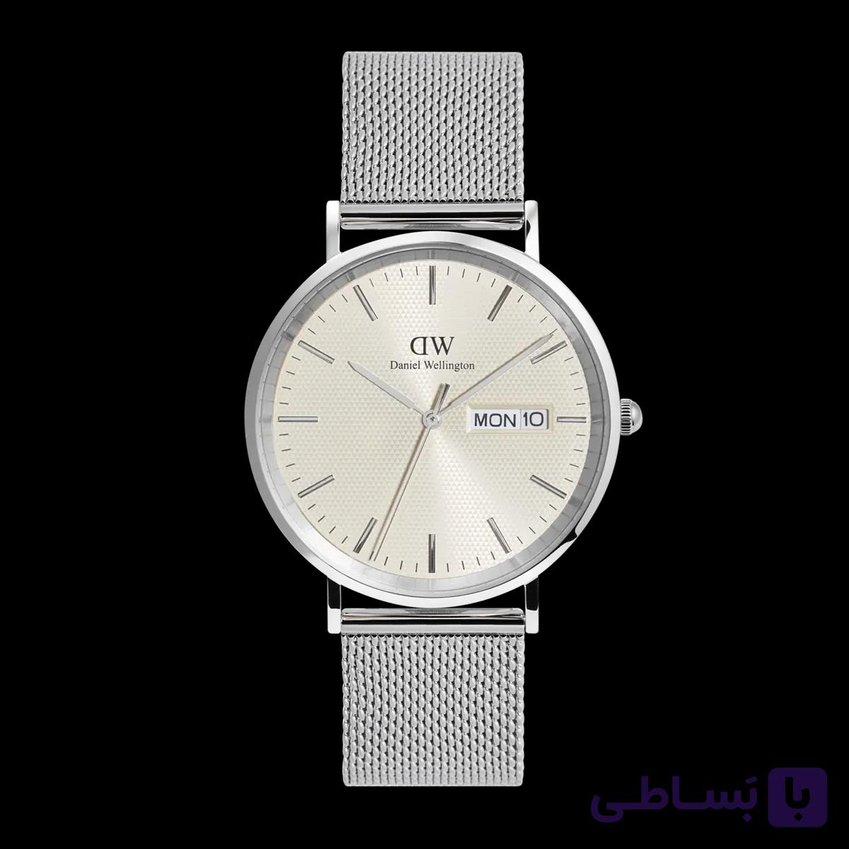 ساعت مچی مردانه دنیل ولینگتون مدل DW00100828 | Classic Day Display Sterling Champagne | قاب ۴۰ میلی‌متری نقره‌ای با صفحه شامپاینی و بند حصیری — تصویر 1
