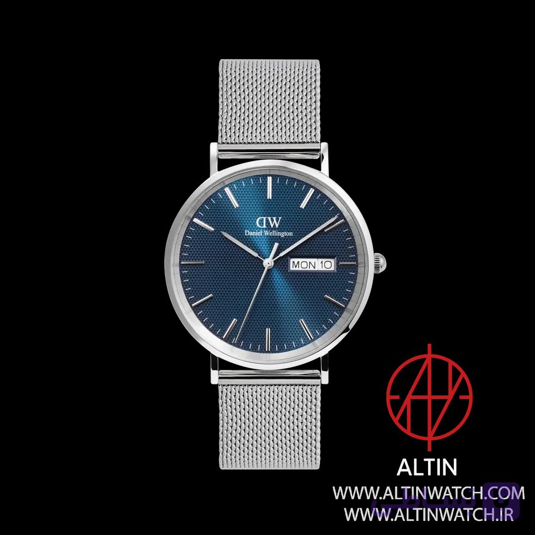 ساعت مچی مردانه دنیل ولینگتون مدل DW00100833 | Classic Day Display Sterling Arctic | صفحه آبی یخی با بند مش استیل — تصویر 1