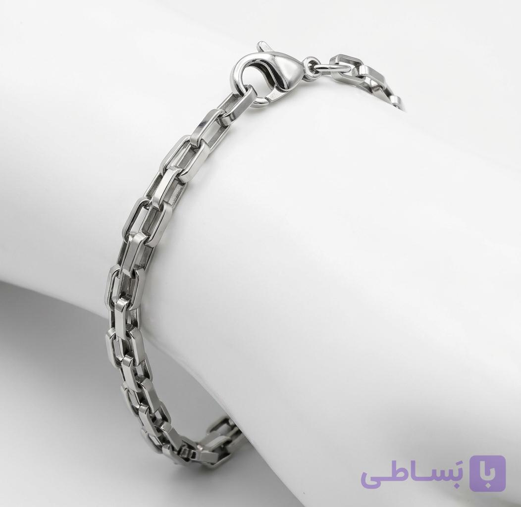 خرید و قیمت دستبند مستطیل استیل نقره ایی — تصویر 1