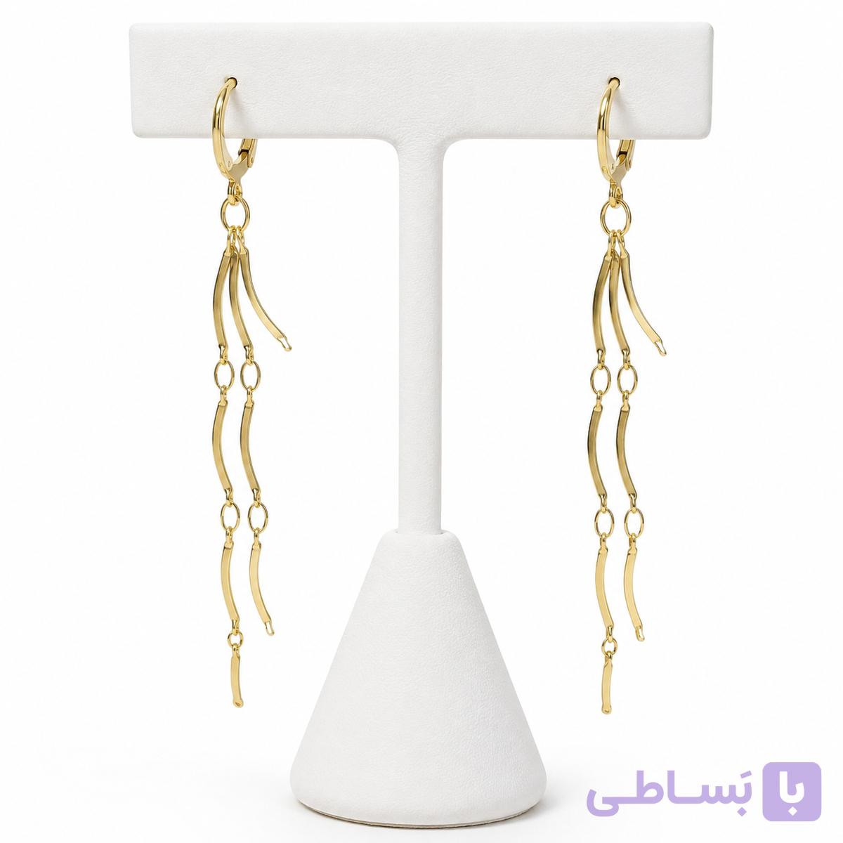 گوشواره آویز استیل رنگ ثابت طلایی و نقره ایی — تصویر 1