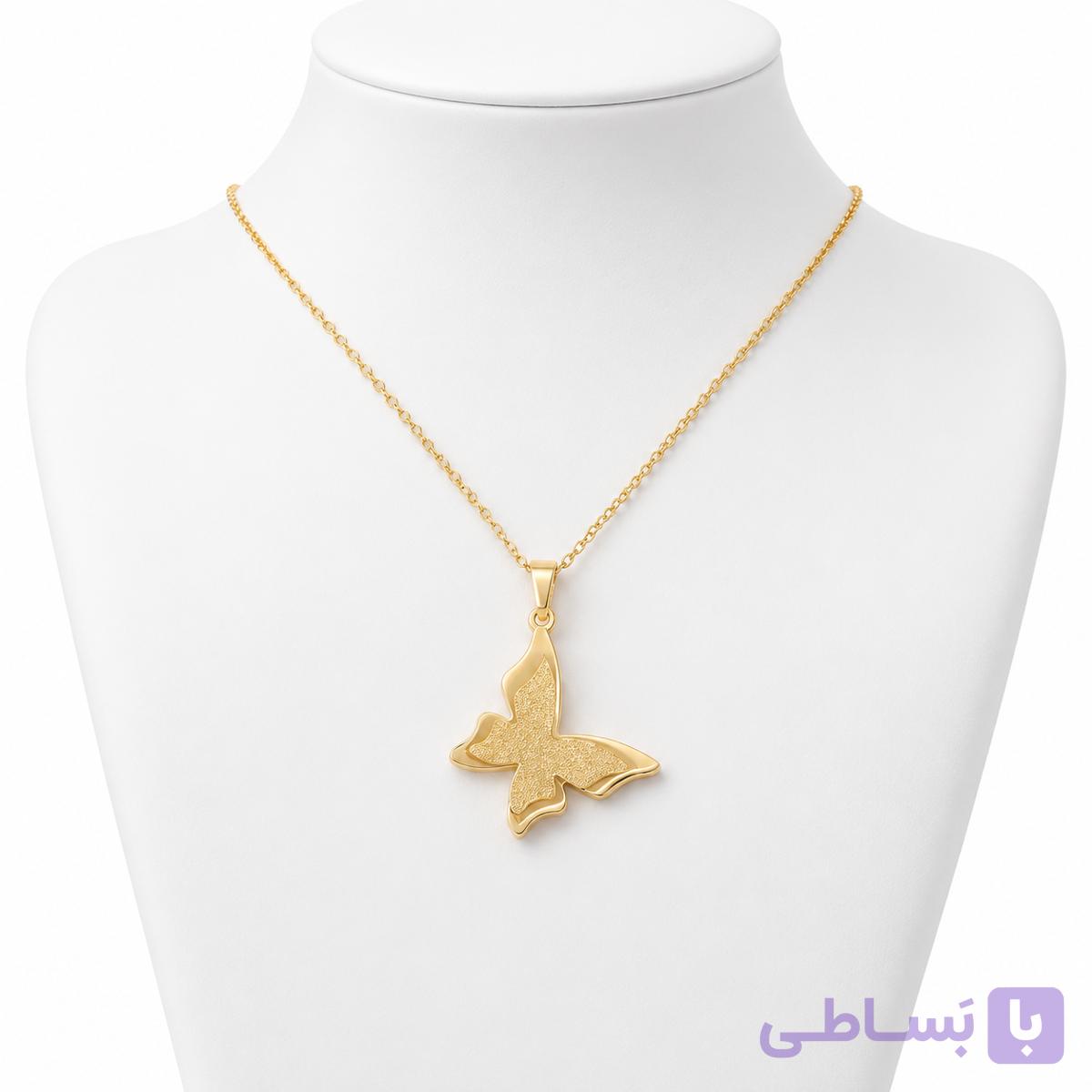 گردنبند طلایی دیپلمات با پلاک پروانه ای استیل — تصویر 1