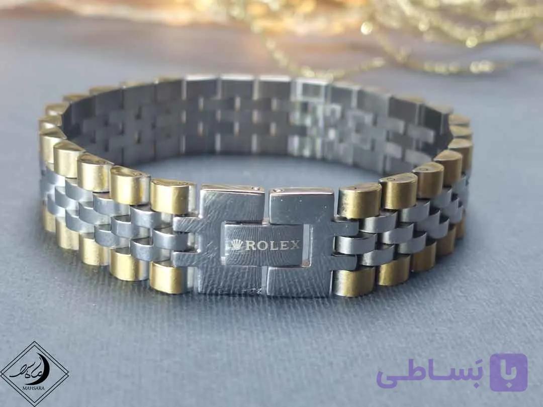 قیمت و خرید دستبند رولکس طلایی و نقره ایی مدل بافتنی 14 میل — تصویر 1