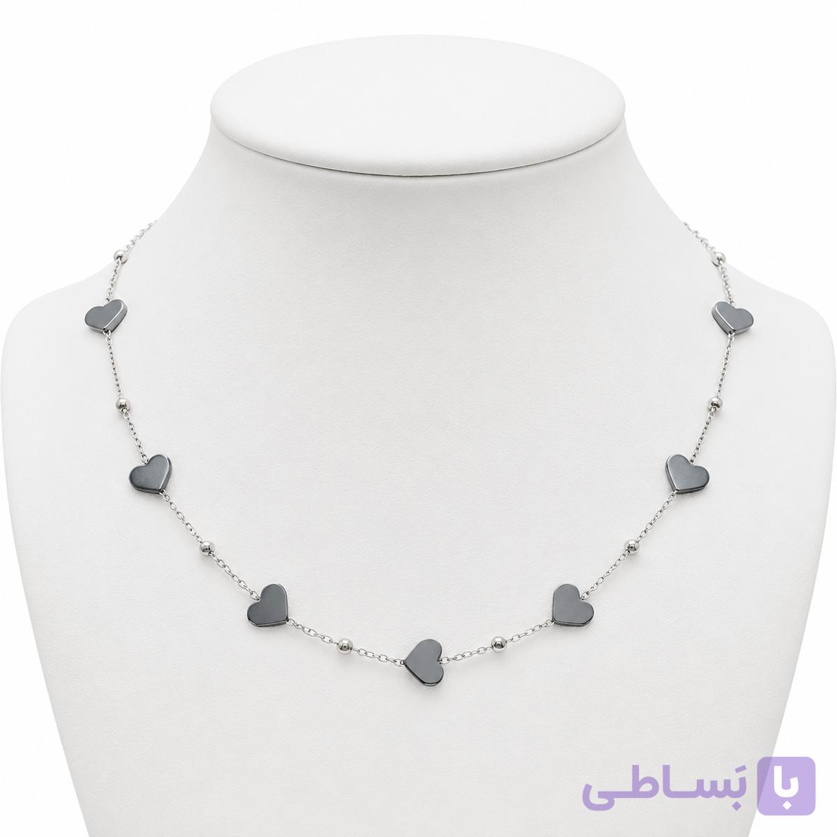گردنبند سنگ حدید قلبی رنگ دودی — تصویر 1