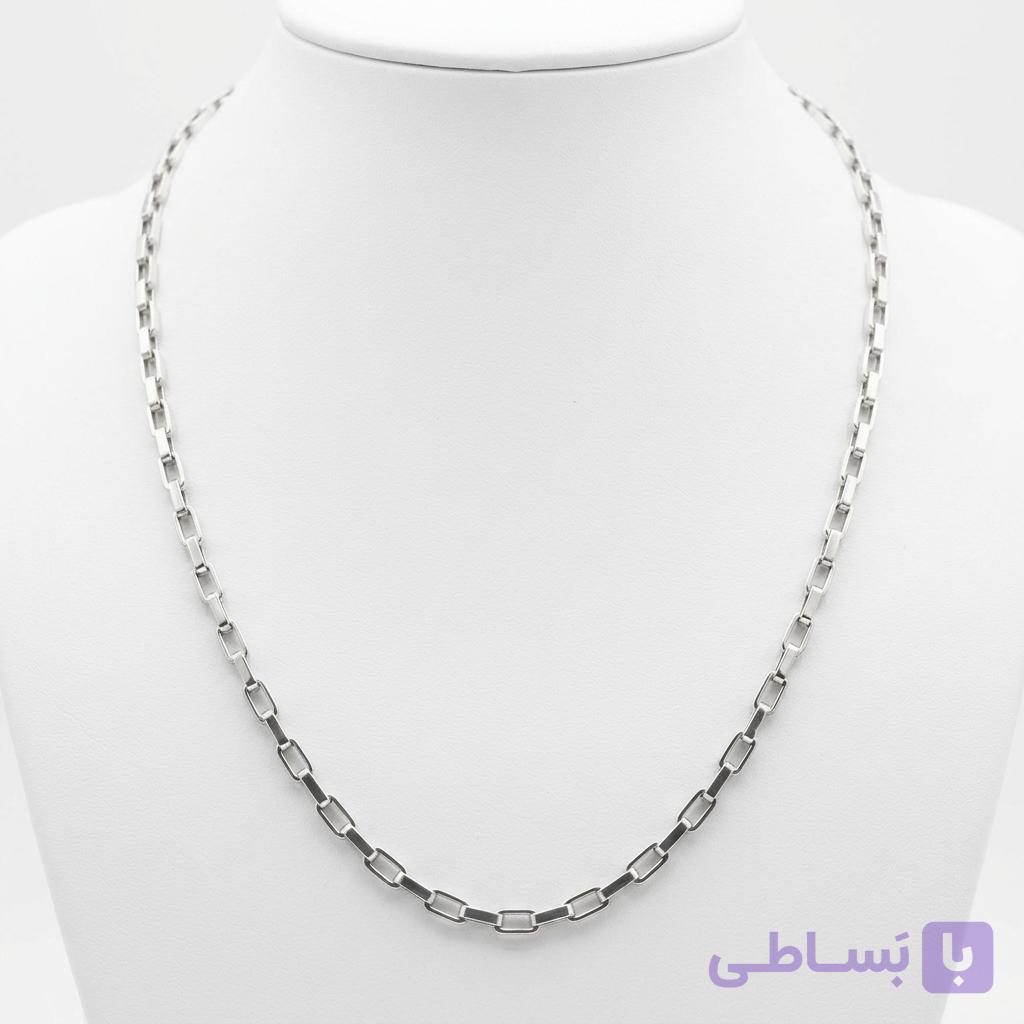 خرید و قیمت دستبند و گردنبند نیم ست مستطیل استیل نقره ایی — تصویر 1