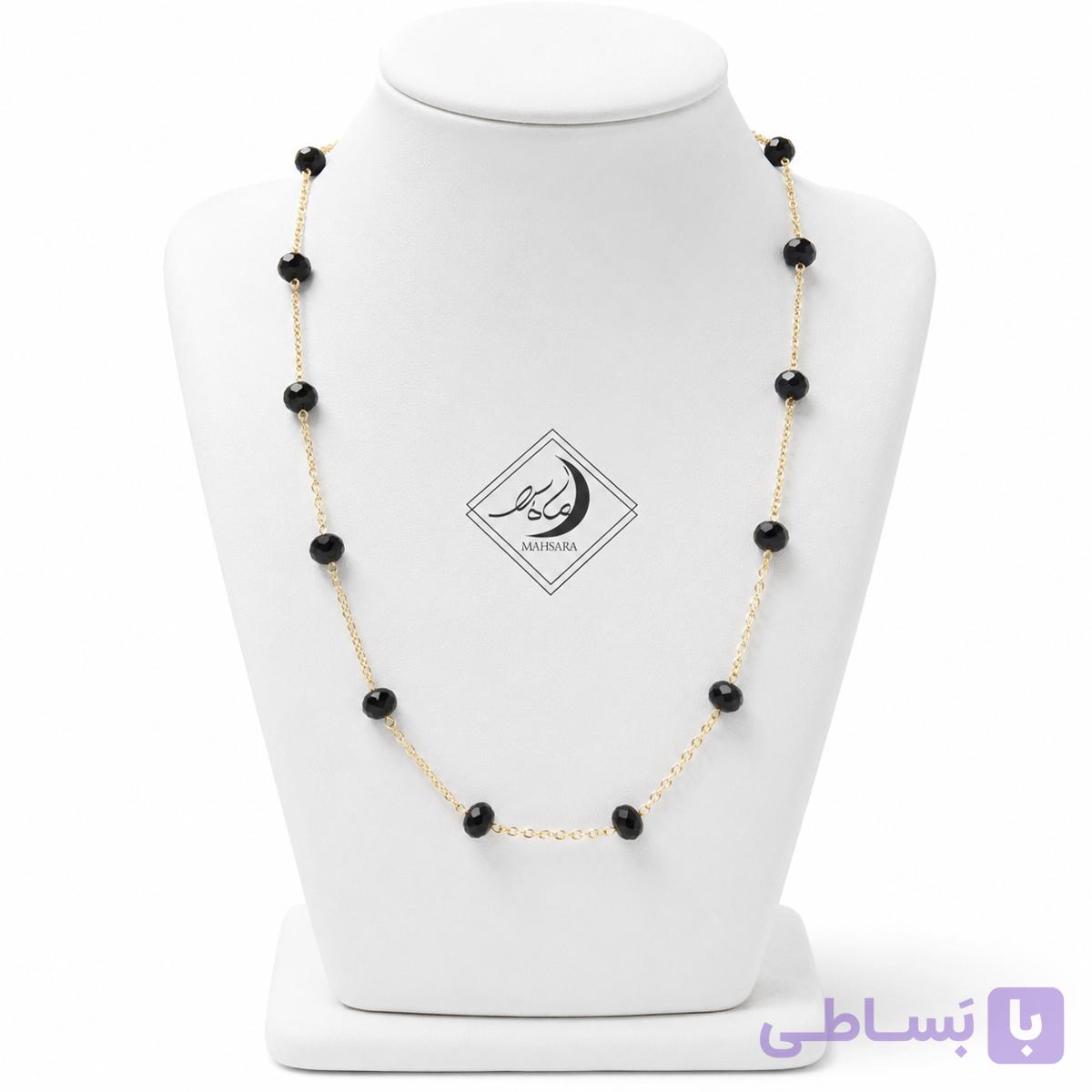 گردنبند طلایی استیل با مهره کریستالی مشکی 8 میل — تصویر 1