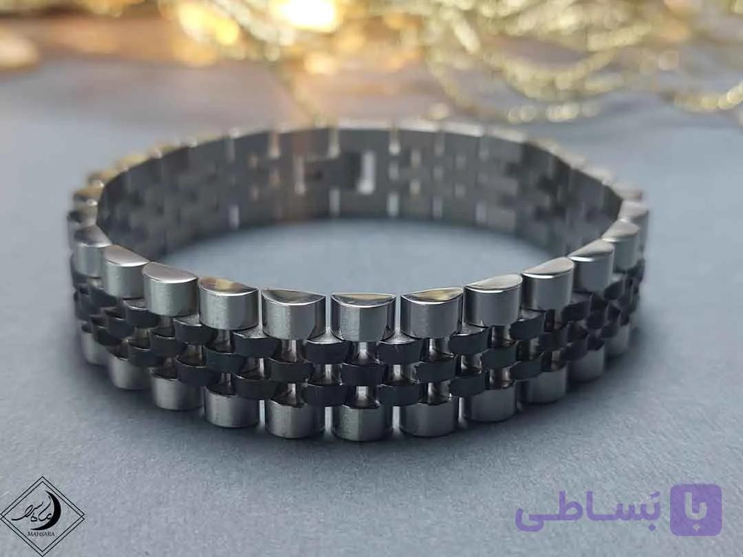 قیمت و خرید دستبند رولکس مشکی نقره ای 14 میل — تصویر 1