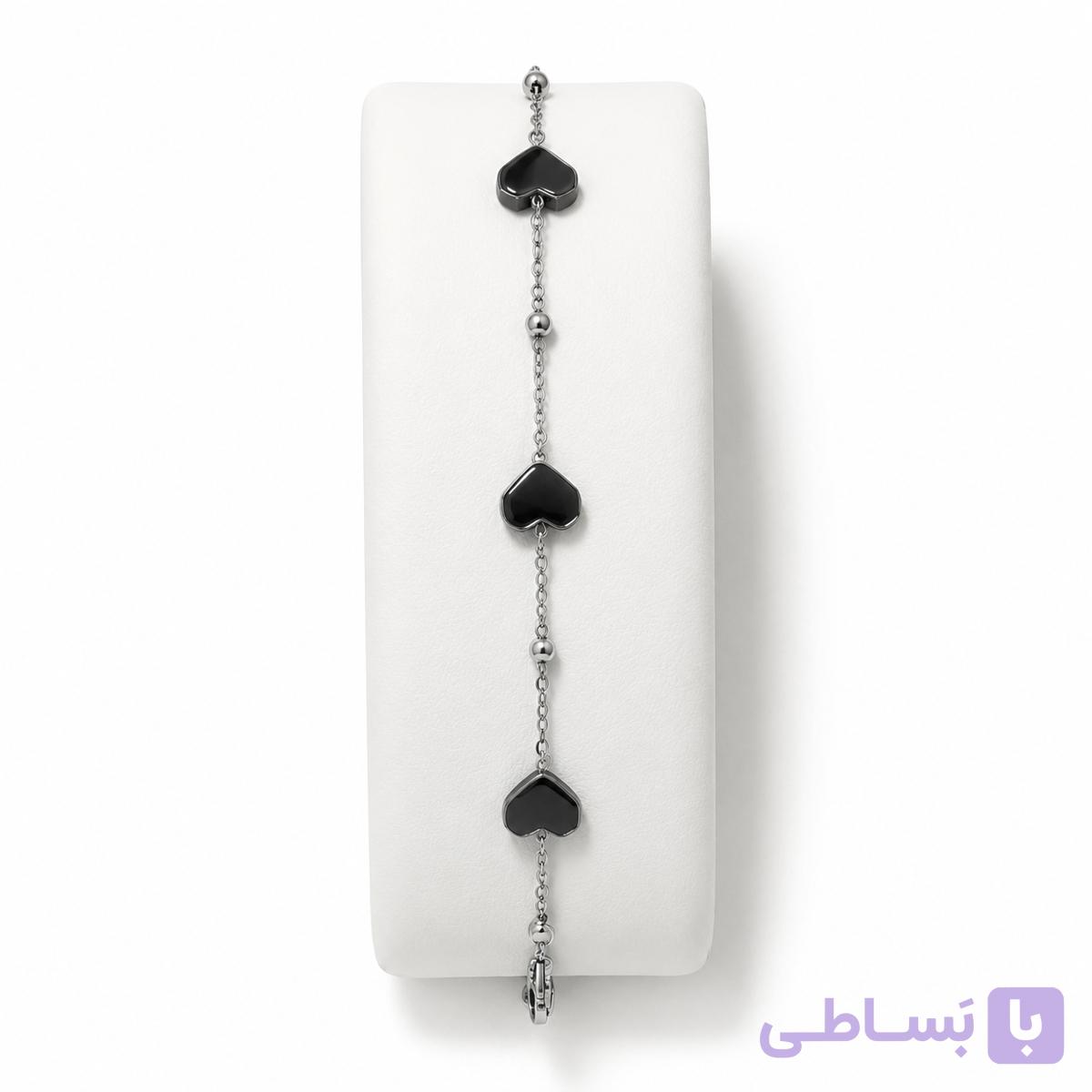 دستبند سنگی حدید قلبی رنگ دودی — تصویر 1