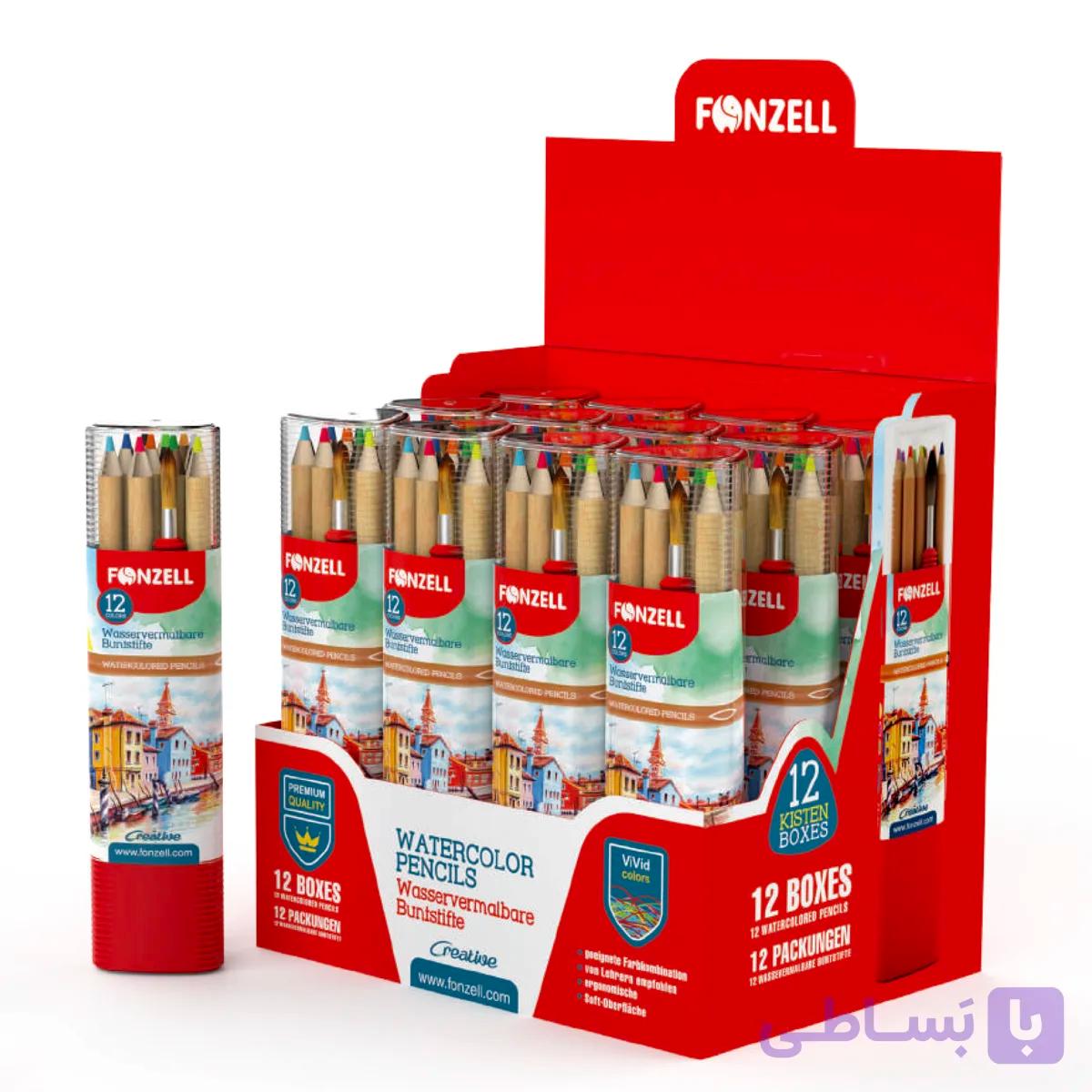 مداد آب رنگی بدنه گرد 12 رنگ استوانه‌ای سه‌ گوش (برند فونزل)